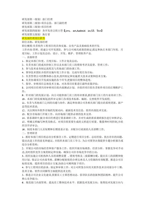 研发部门岗位职责