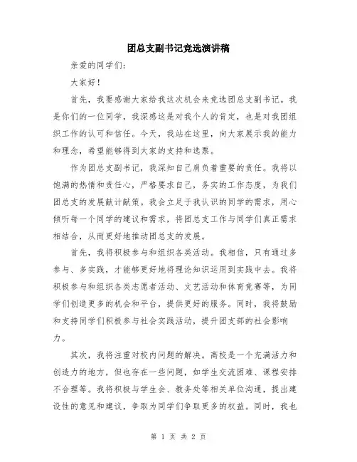 团总支副书记竞选演讲稿