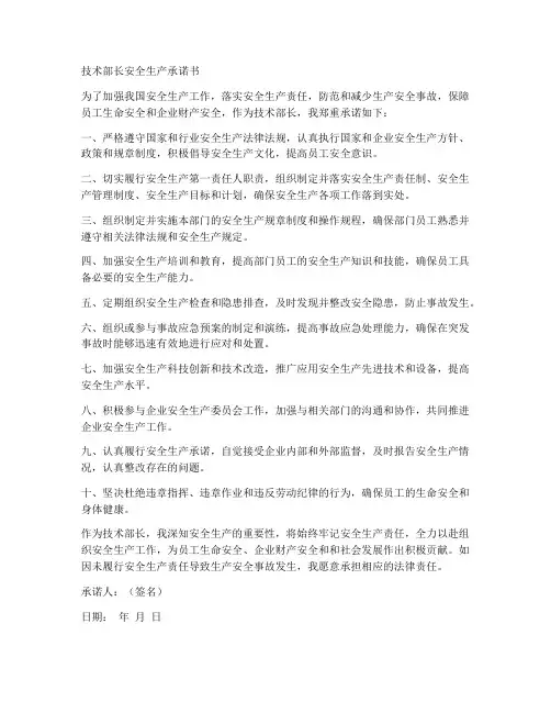 技术部长安全生产承诺书