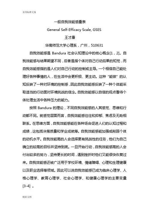 自我效能感量表