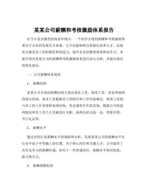 某某公司薪酬和考核激励体系报告