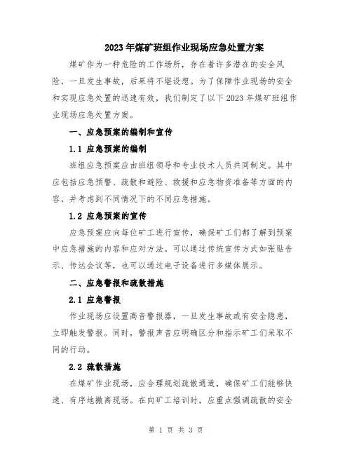 2023年煤矿班组作业现场应急处置方案