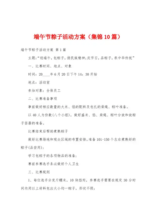 端午节粽子活动方案(集锦10篇)