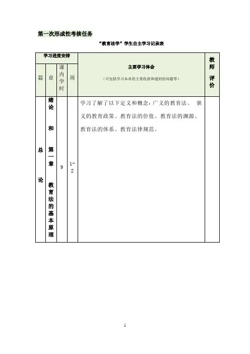 国开作业《教育法学》形考作业1：自主学习全书占20%第1-14周完成需辅导教师评分参考36