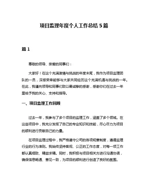 项目监理年度个人工作总结5篇