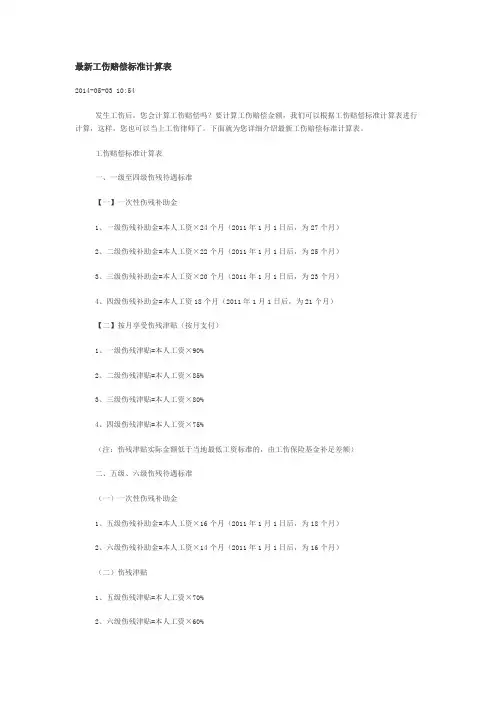 新工伤赔偿标准计算表