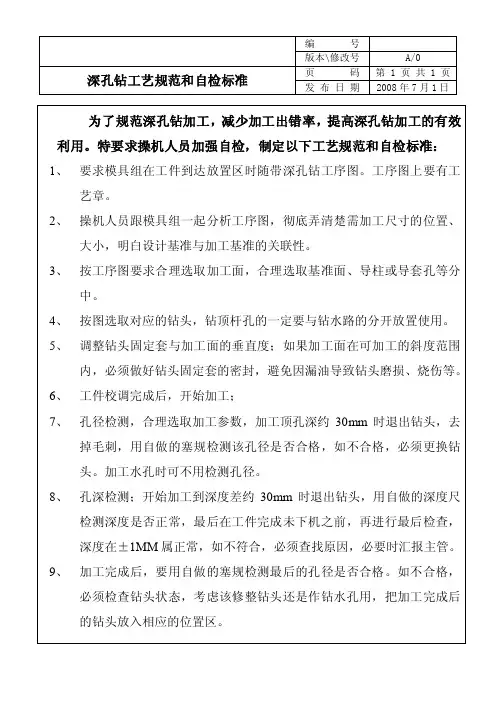深孔钻工艺规范和自检标准