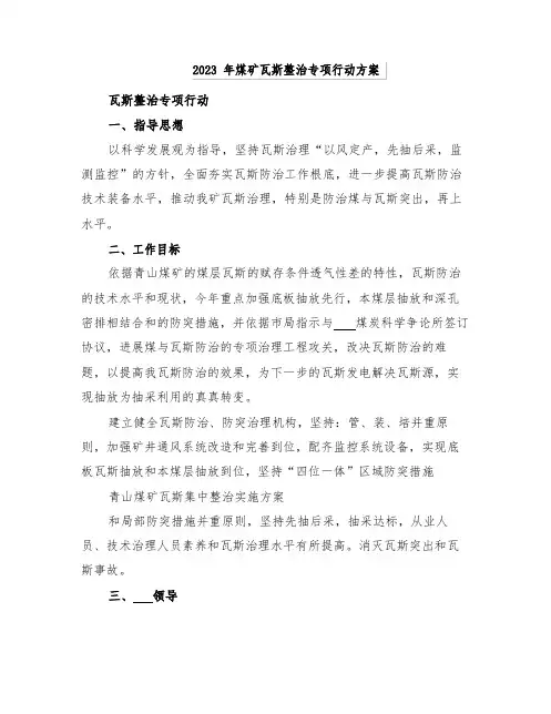 2023年煤矿瓦斯整治专项行动方案