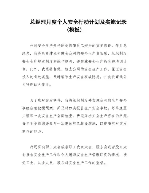 总经理月度个人安全行动计划及实施记录 (模板)