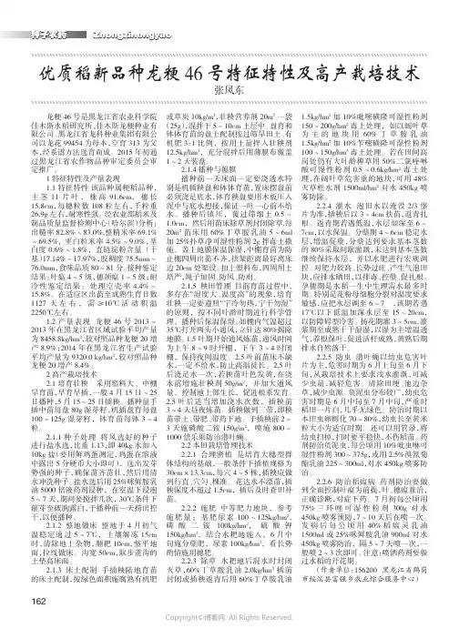 优质稻新品种龙粳46号特征特性及高产栽培技术