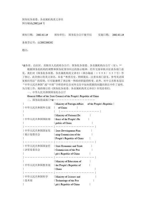 国务院各部委英文名称