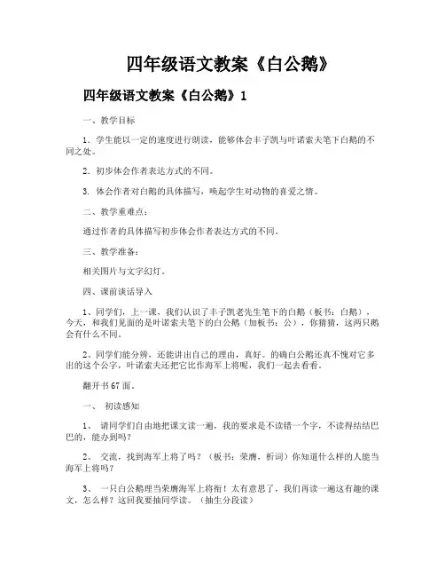 四年级语文教案《白公鹅》