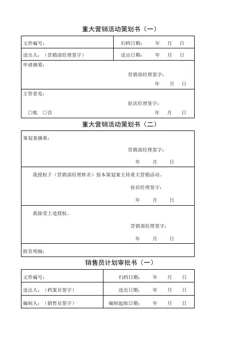 营销部常用表格格式