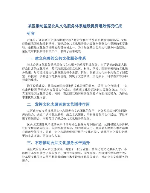 某区推动基层公共文化服务体系建设提质增效情况汇报
