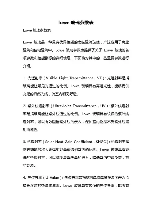 lowe玻璃参数表