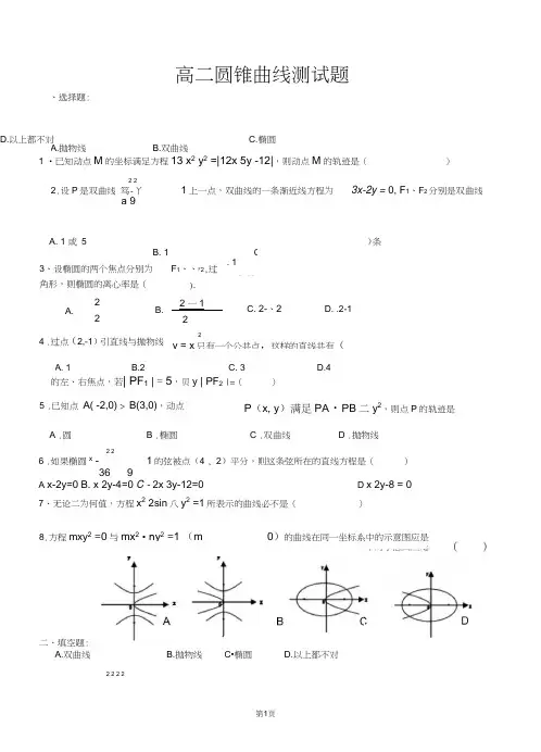 高二数学圆锥曲线测试题以及详细答案