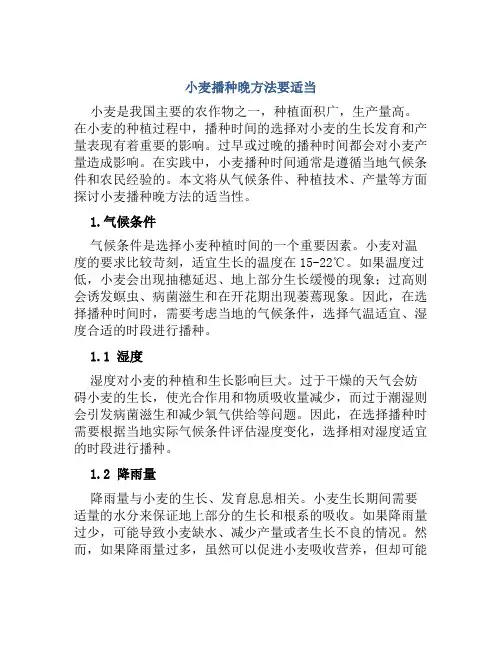 小麦播种晚方法要适当