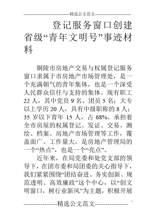 登记服务窗口创建省级“青年文明号”事迹材料