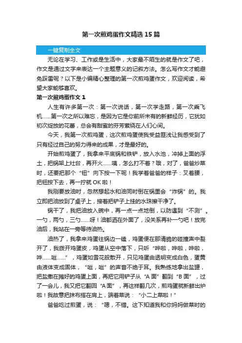 第一次煎鸡蛋作文精选15篇
