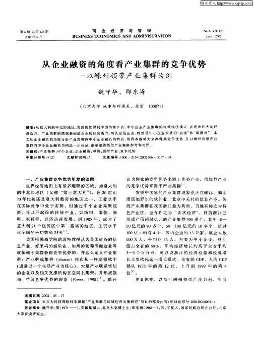 从企业融资的角度看产业集群的竞争优势——以嵊州领带产业集群为例