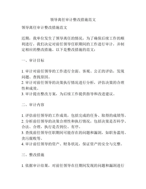 领导离任审计整改措施范文
