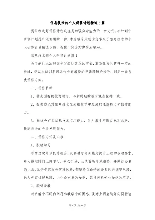 信息技术的个人研修计划精选5篇