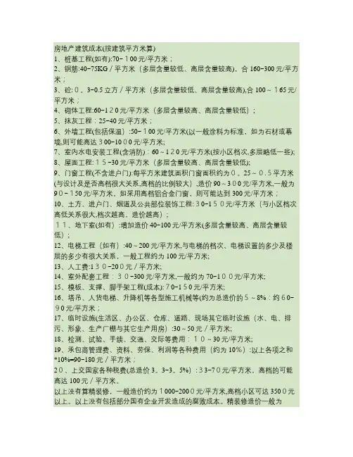 房地产建筑成本及相应基础知识解析