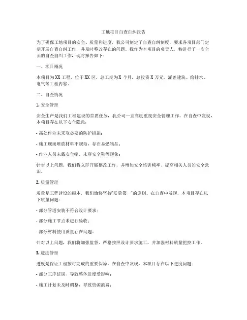 工地项目自查自纠报告