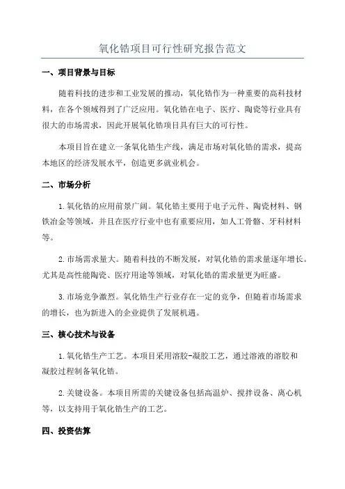 氧化锆项目可行性研究报告范文