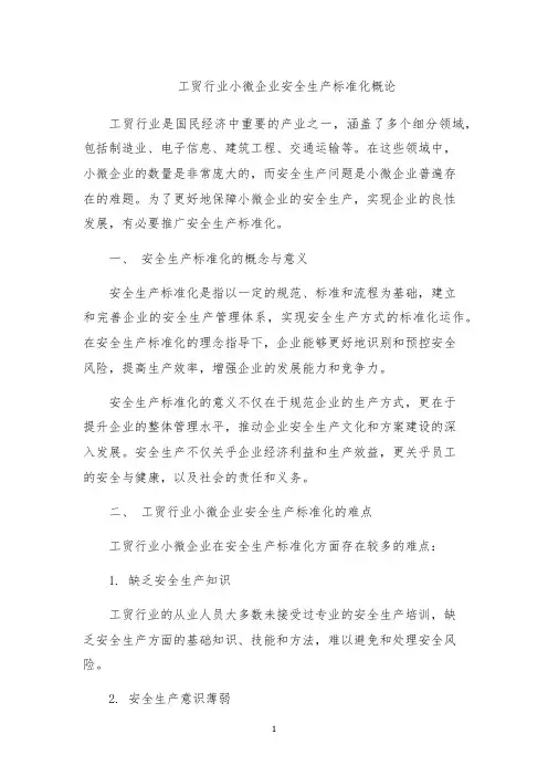 工贸行业小微企业安全生产标准化概论