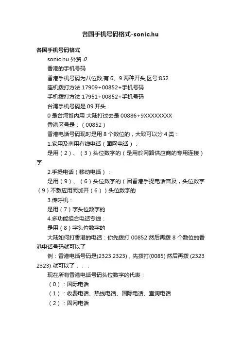 各国手机号码格式-sonic.hu