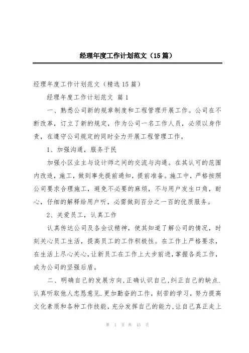 经理年度工作计划范文(15篇)