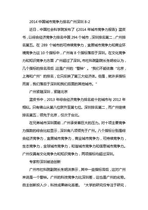 2014中国城市竞争力排名