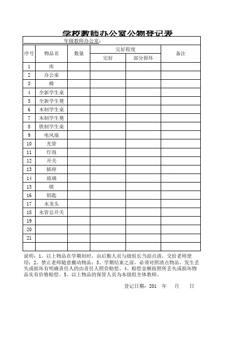 教师办公室公物登记表