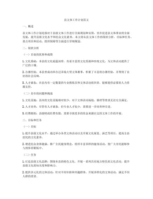 县文体工作计划范文