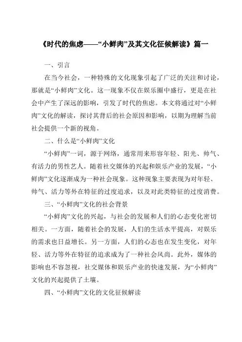 《2024年时代的焦虑——“小鲜肉”及其文化征候解读》范文