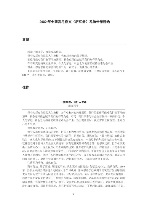 2020年全国高考作文(浙江卷)考场佳作精选