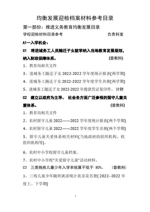 学校迎检文件目录