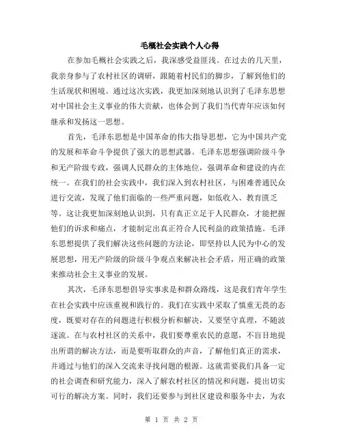 毛概社会实践个人心得