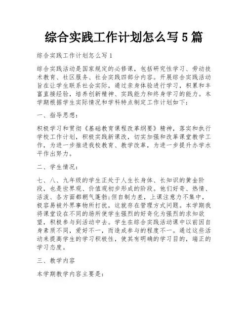 综合实践工作计划怎么写5篇