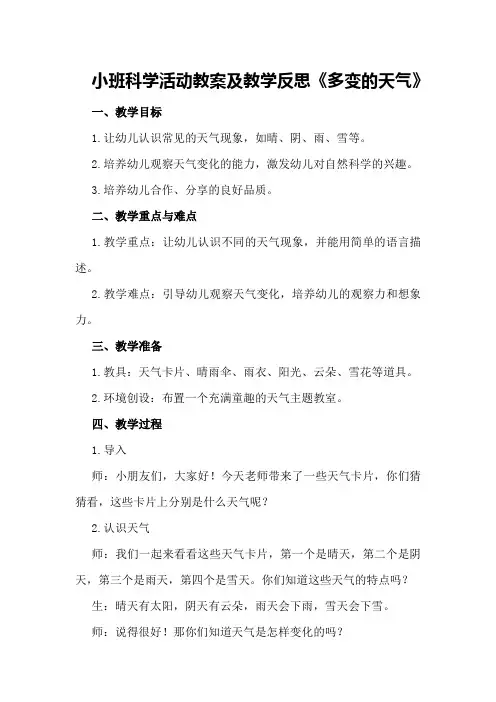 小班科学活动教案及教学反思《多变的天气》
