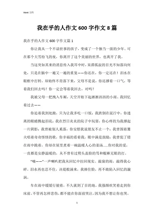 我在乎的人作文600字作文8篇