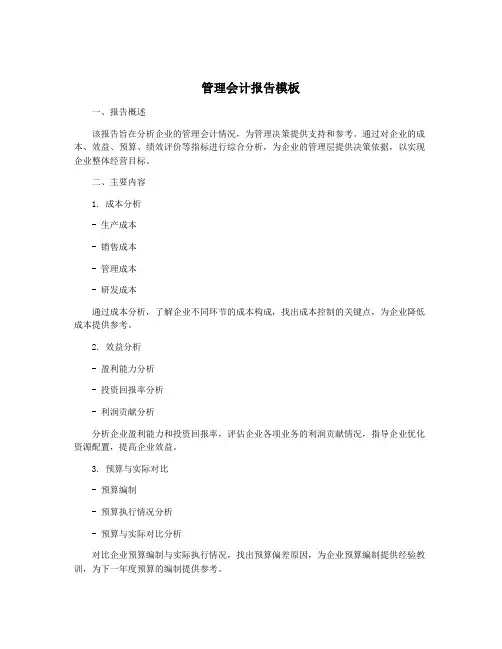 管理会计报告模板