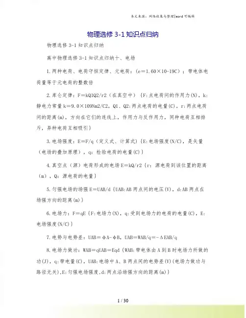 物理选修3-1知识点归纳