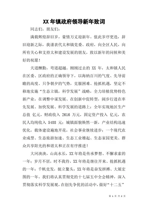 XX年镇政府领导新年致词
