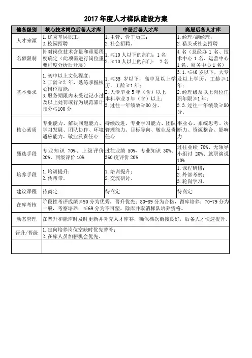 2017人才梯队建设方案