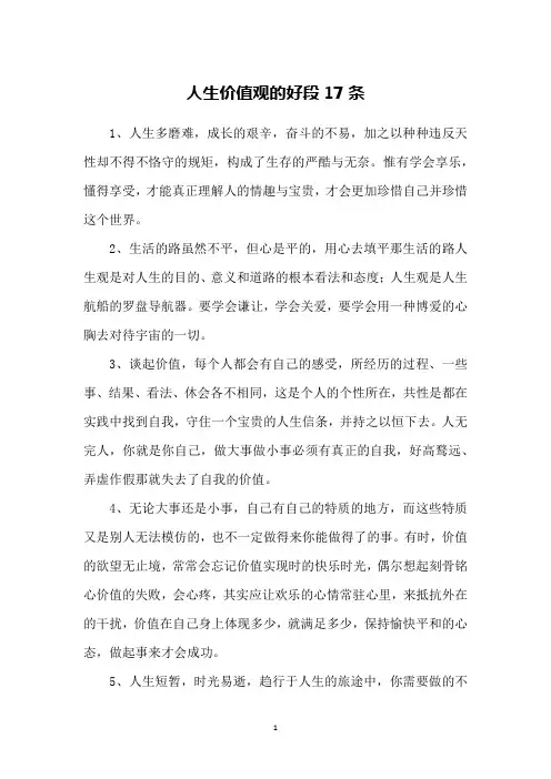 人生价值观的好段17条