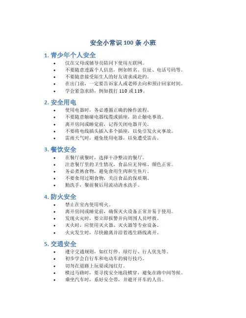 安全小常识100条 小班