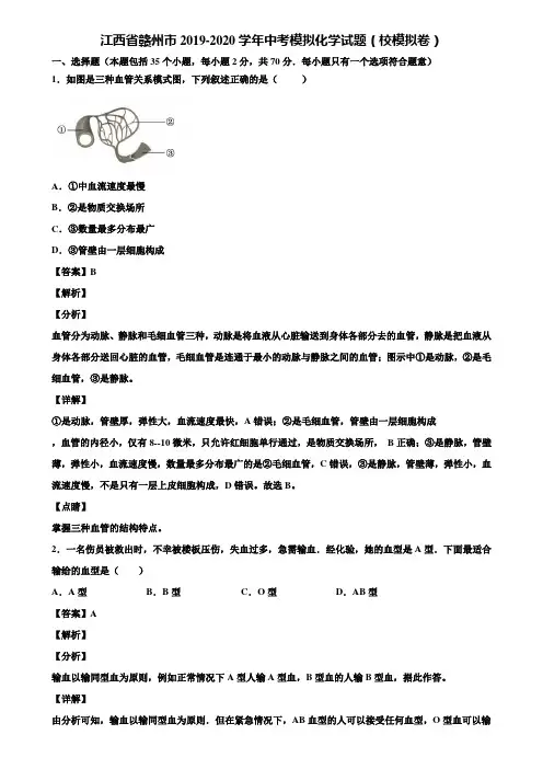 江西省赣州市2019-2020学年中考模拟化学试题(校模拟卷)含解析