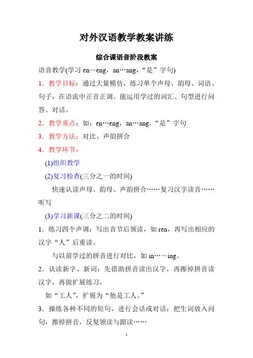 对外汉语教学教案讲练综合课